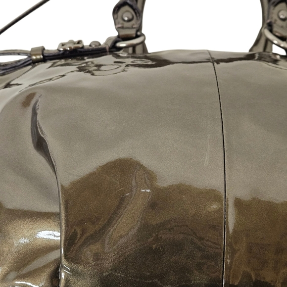 Coach 2011 Madison Patent Leather Sophia Satchel Bag In Green And Gunmetal - Picture 12 of 16